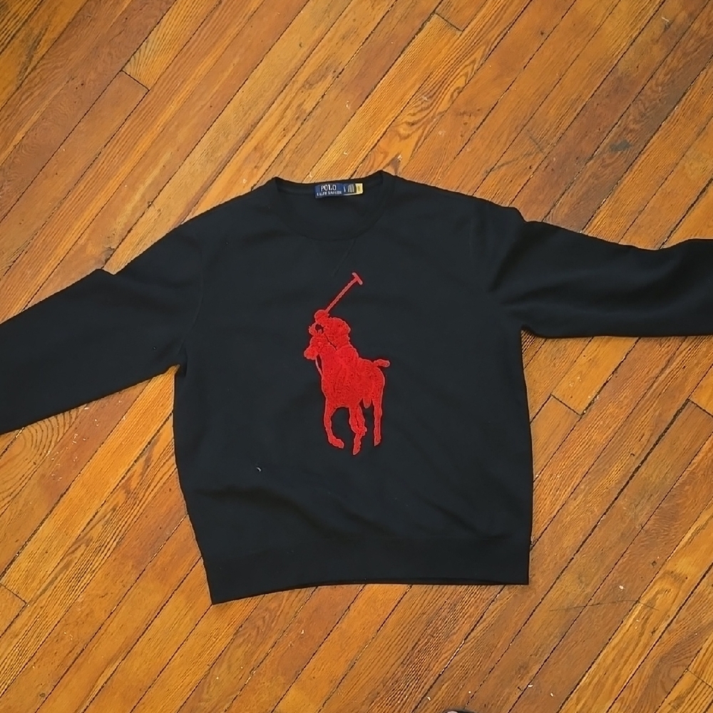 Polo by Ralph Lauren Crewneck Black Sweater with Red Logo